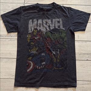 Marvel Black Short Sleeve Tee with Vintage Superhero Graphic